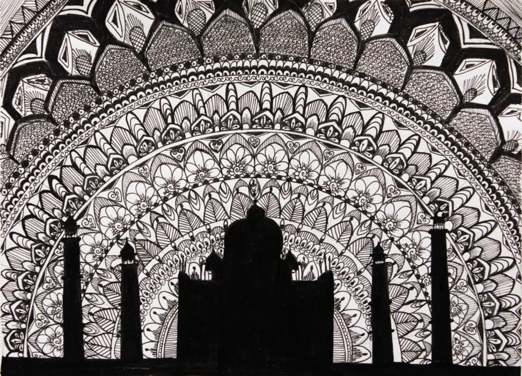 An epitome of love, Taj Mahal, a Zentangle Inspired artwork by Vandana Bhasin