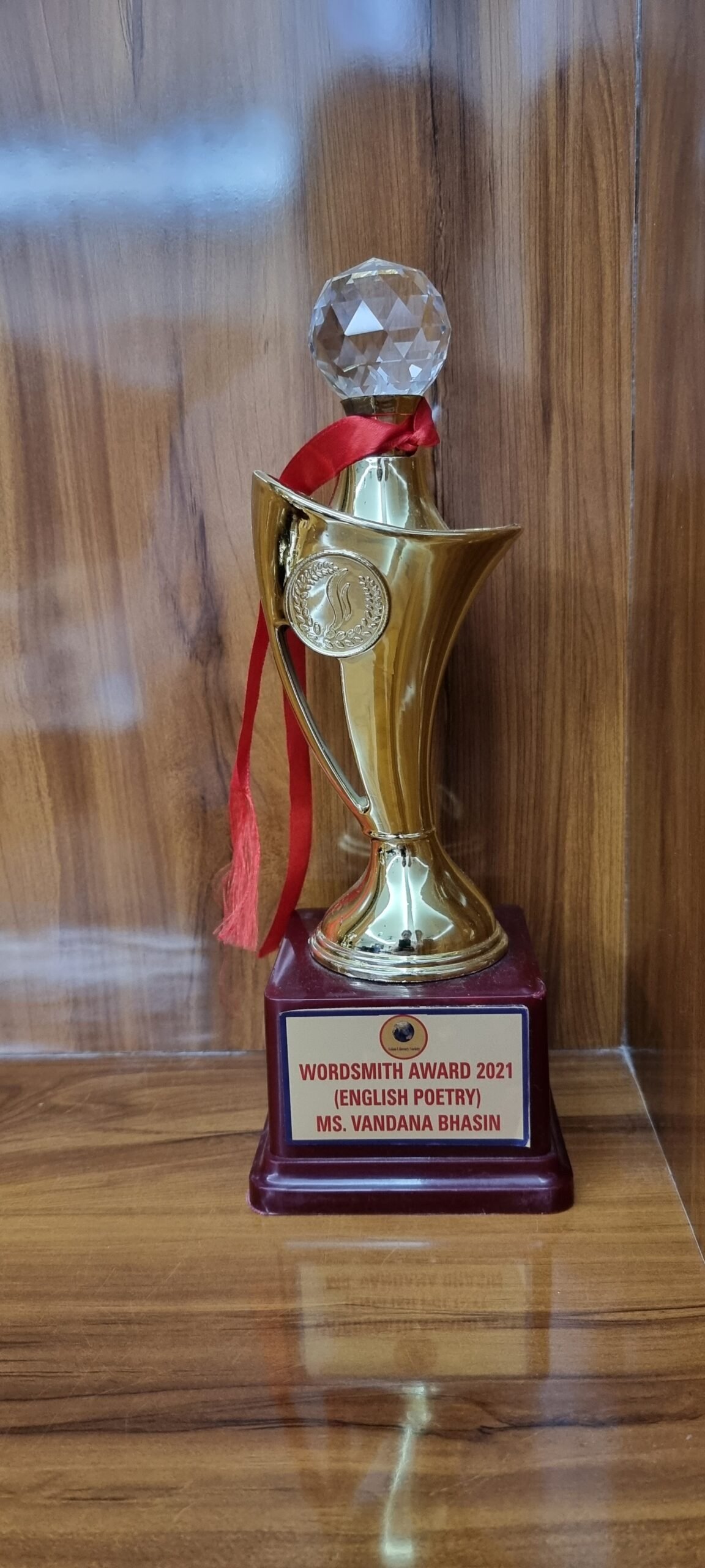 A literary award certificate presented to Vandana Bhasin