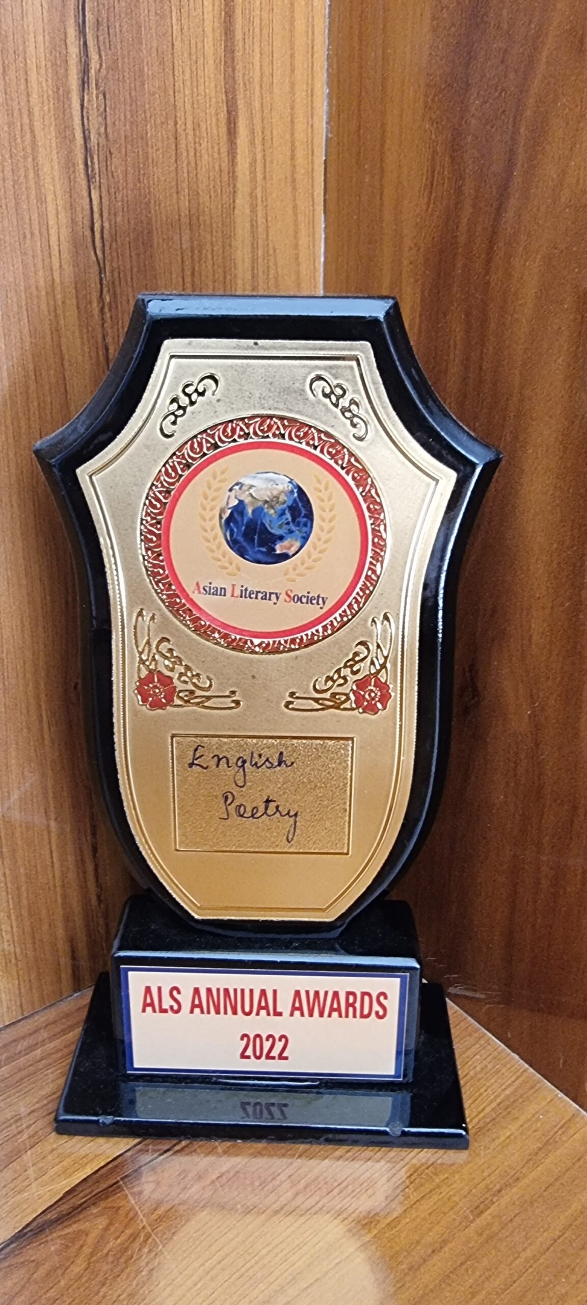 A literary award certificate presented to Vandana Bhasin