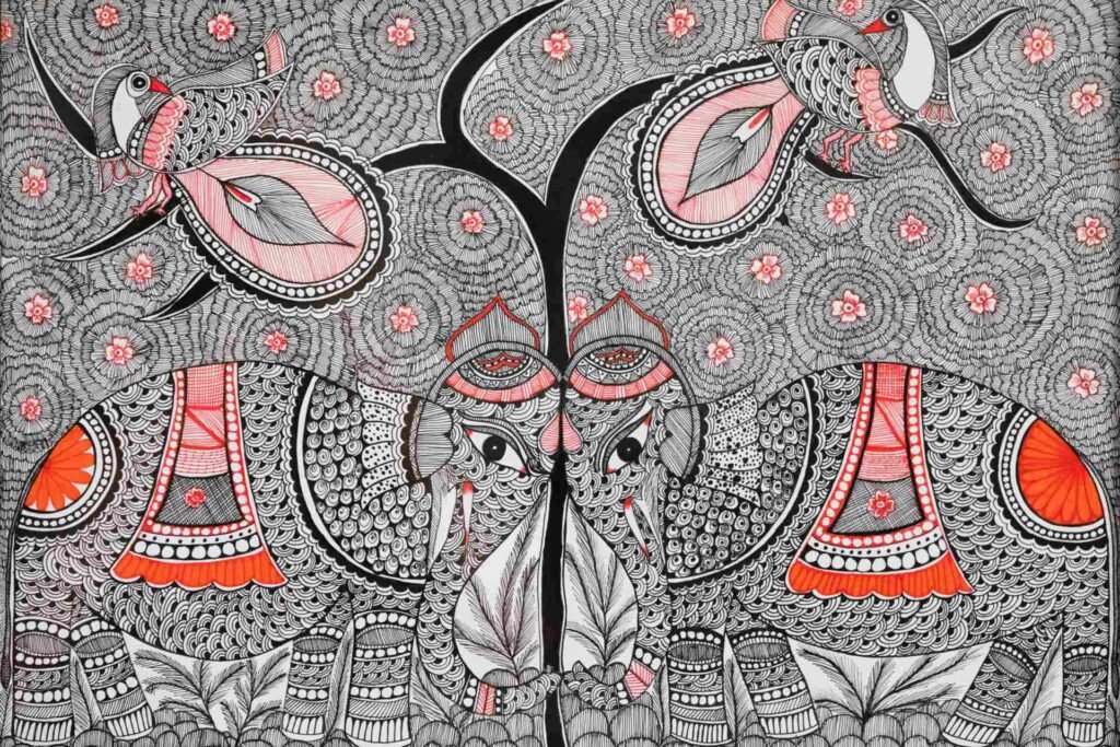 A Bond of Love, a Madhubani artwork by Vandana Bhasin